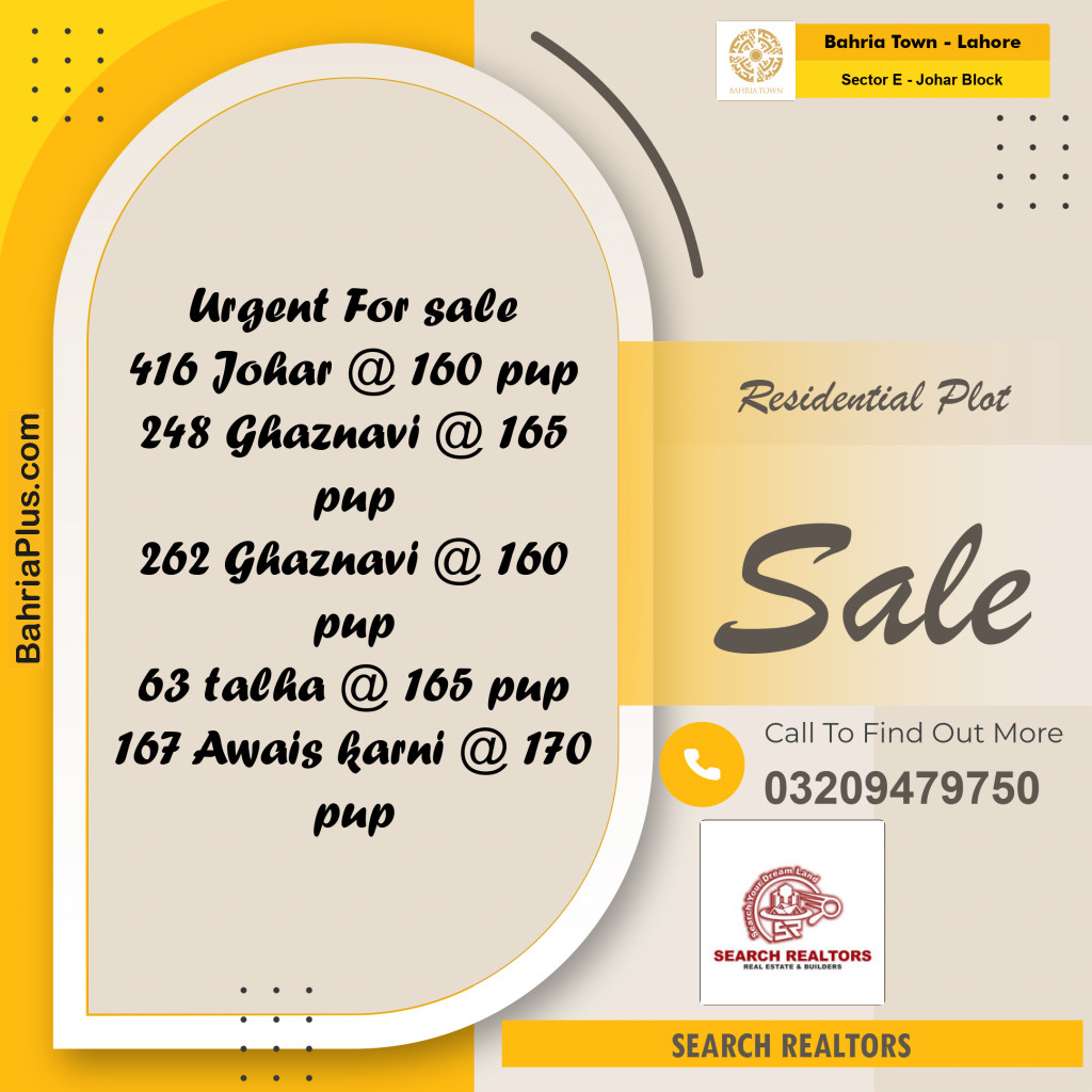 10 Marla Residential Plot for Sale in Sector E - Johar Block -  Bahria Town, Lahore - (BP-243171)