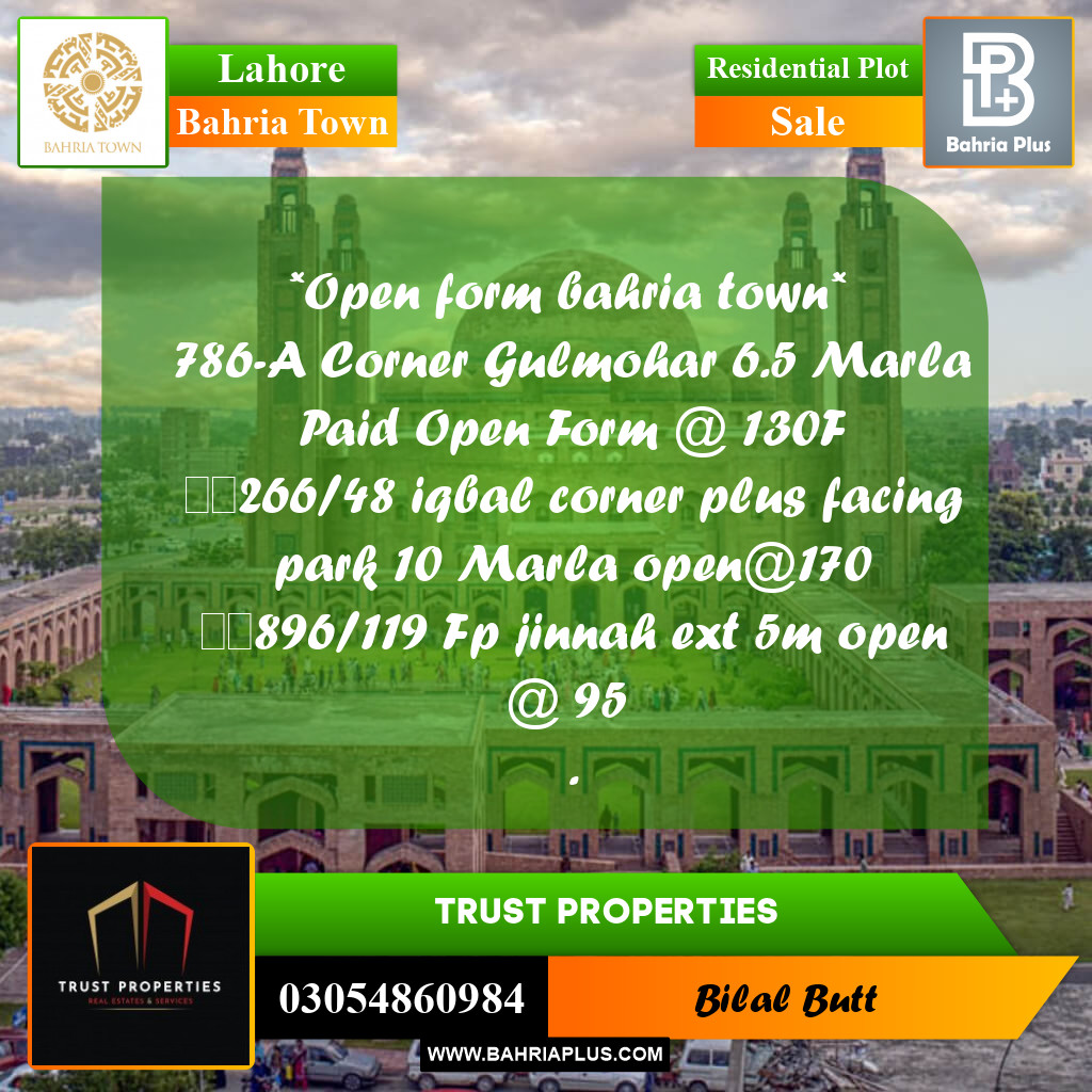 Residential Plot for Sale in Bahria Town, Lahore - (BP-243295)