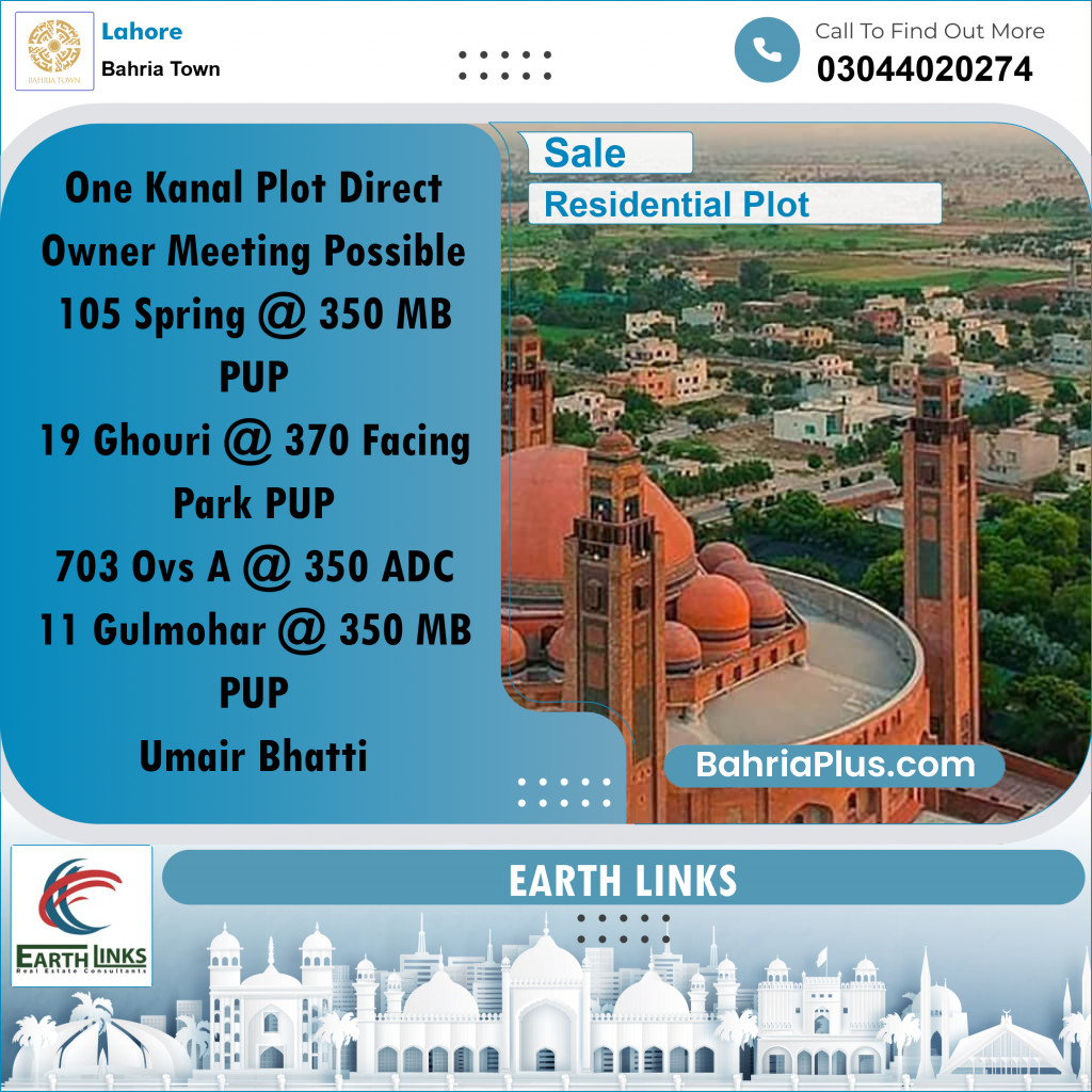 1 Kanal Residential Plot for Sale in Bahria Town, Lahore - (BP-243409)