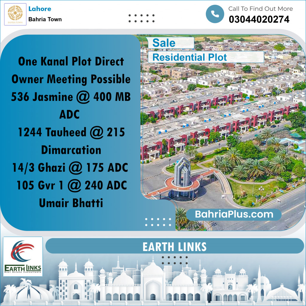 1 Kanal Residential Plot for Sale in Bahria Town, Lahore - (BP-243416)