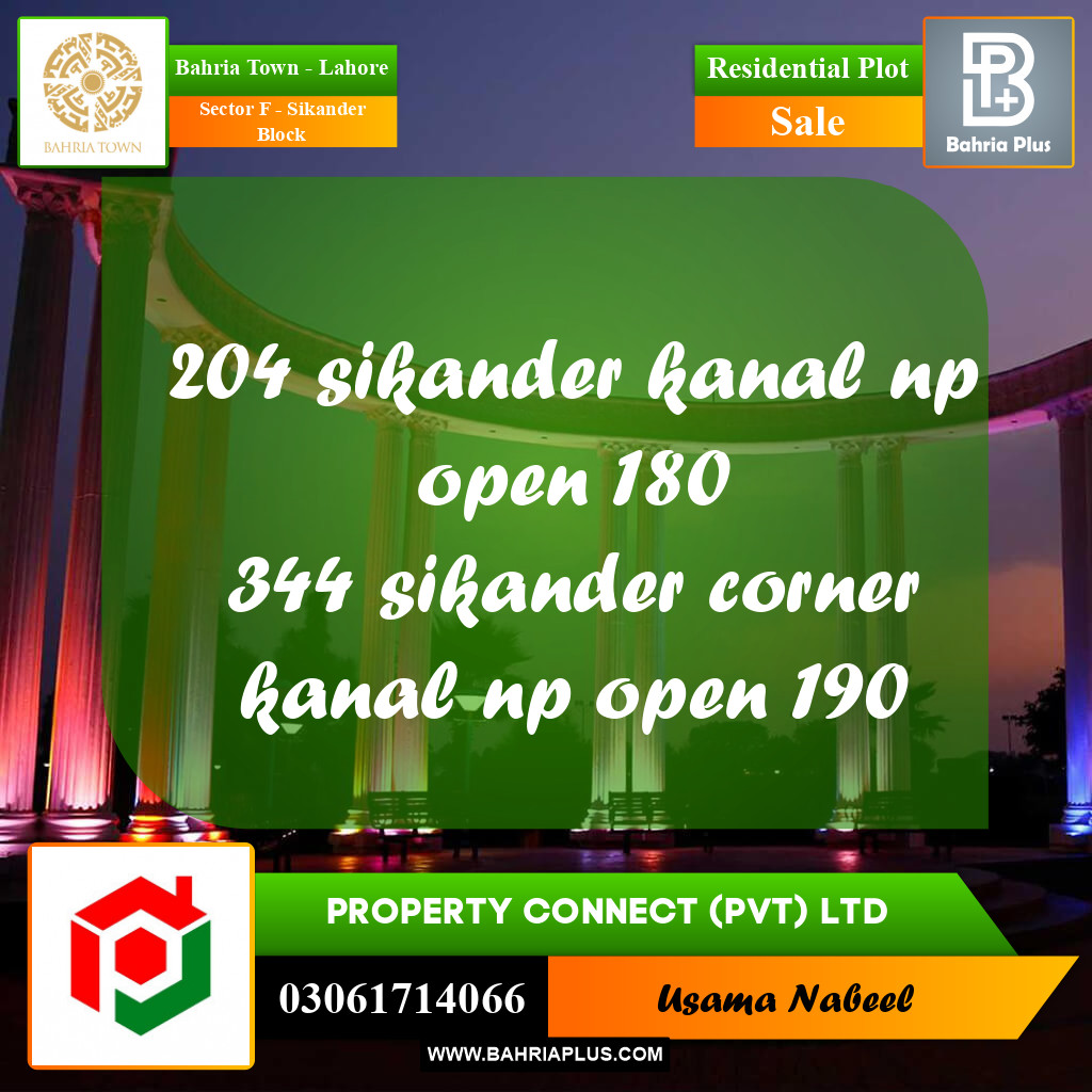 Residential Plot for Sale in Sector F - Sikander Block -  Bahria Town, Lahore - (BP-243429)