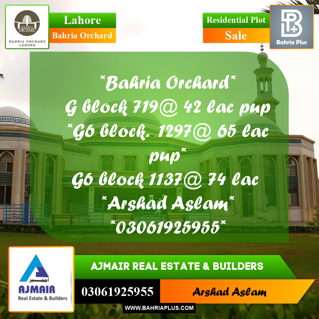 Residential Plot for Sale in Bahria Orchard, Lahore - (BP-243440)