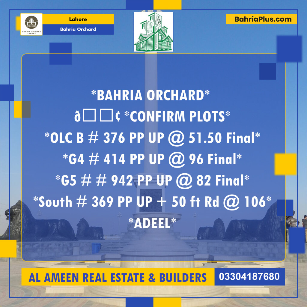 Residential Plot for Sale in Bahria Orchard, Lahore - (BP-243443)