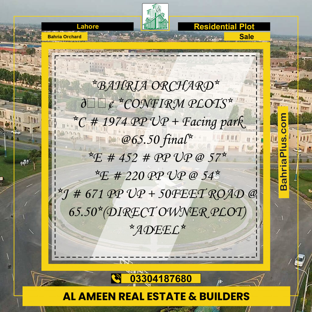 Residential Plot for Sale in Bahria Orchard, Lahore - (BP-243446)