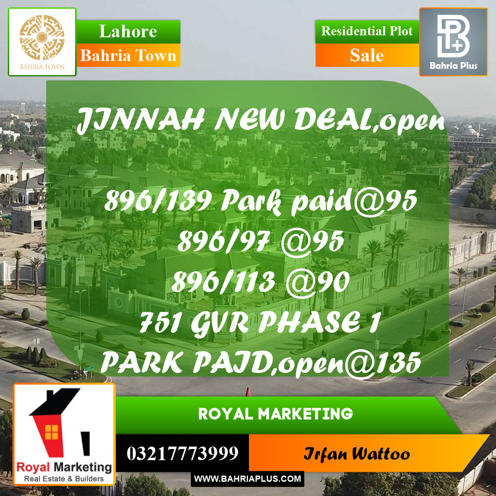 Residential Plot for Sale in Bahria Town, Lahore - (BP-243458)