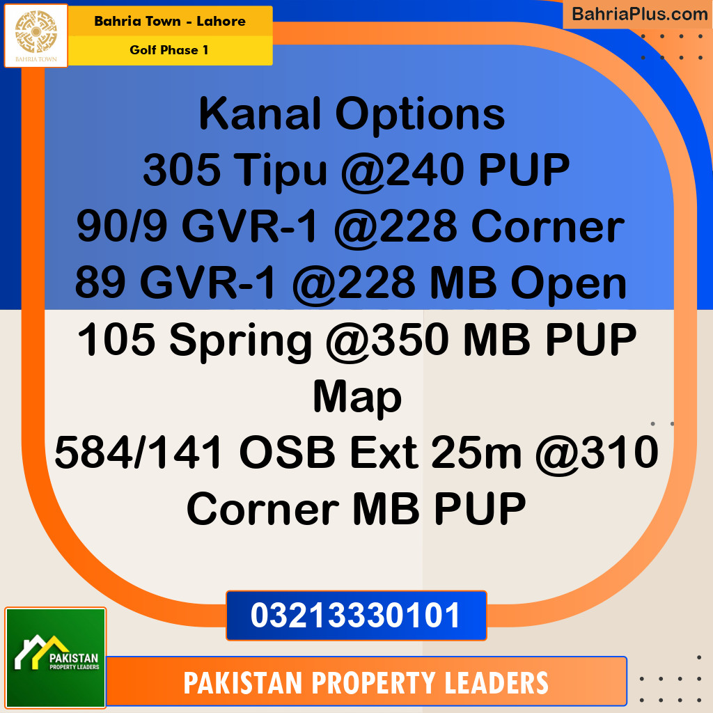 1 Kanal Residential Plot for Sale in Golf Phase 1 -  Bahria Town, Lahore - (BP-243516)