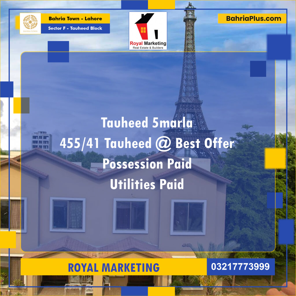 5 Marla Residential Plot for Sale in Sector F - Tauheed Block -  Bahria Town, Lahore - (BP-243521)