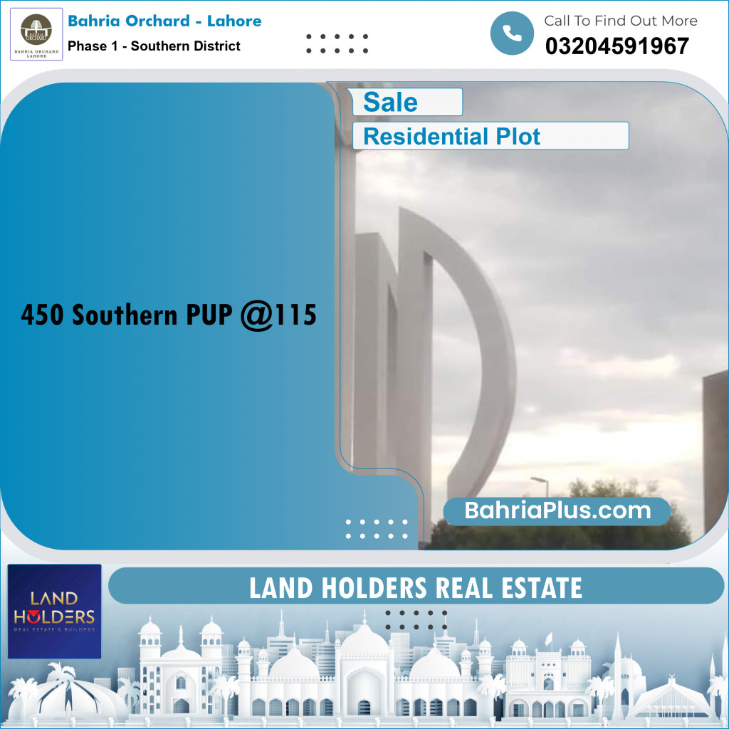 10 Marla Residential Plot for Sale in Phase 1 - Southern District -  Bahria Orchard, Lahore - (BP-243528)
