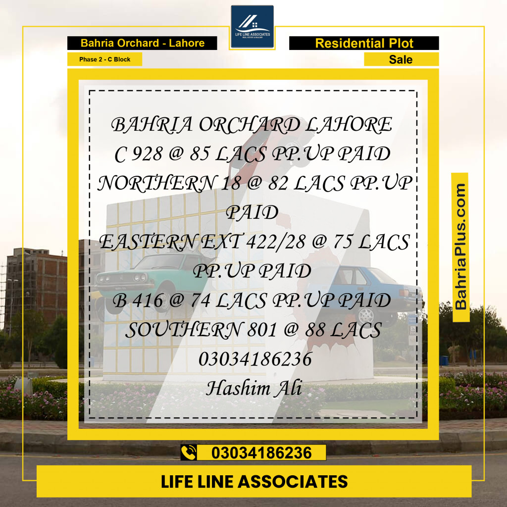 8 Marla Residential Plot for Sale in Phase 2 - C Block -  Bahria Orchard, Lahore - (BP-243546)
