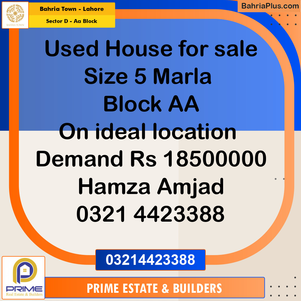 5 Marla Residential House for Sale in Sector D - AA Block -  Bahria Town, Lahore - (BP-243559)