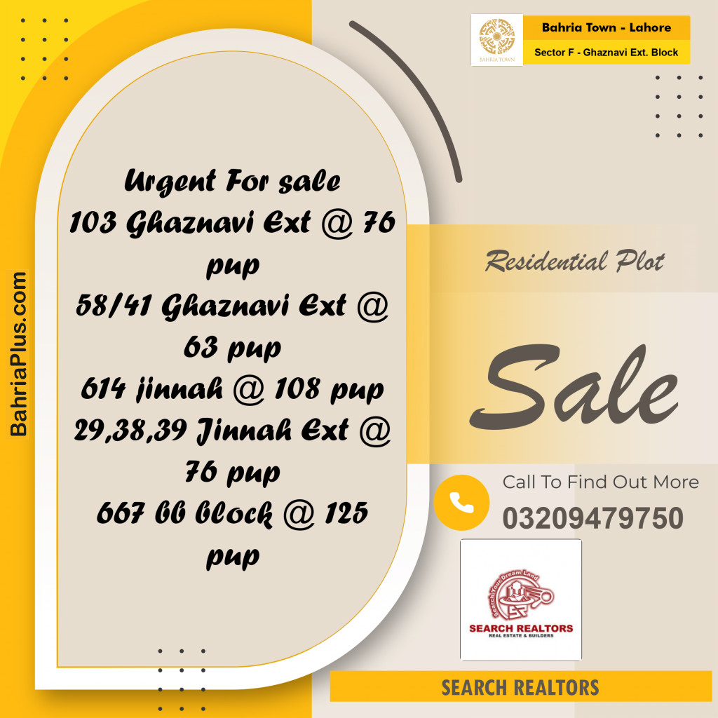 5 Marla Residential Plot for Sale in Sector F - Ghaznavi Ext. Block -  Bahria Town, Lahore - (BP-243575)