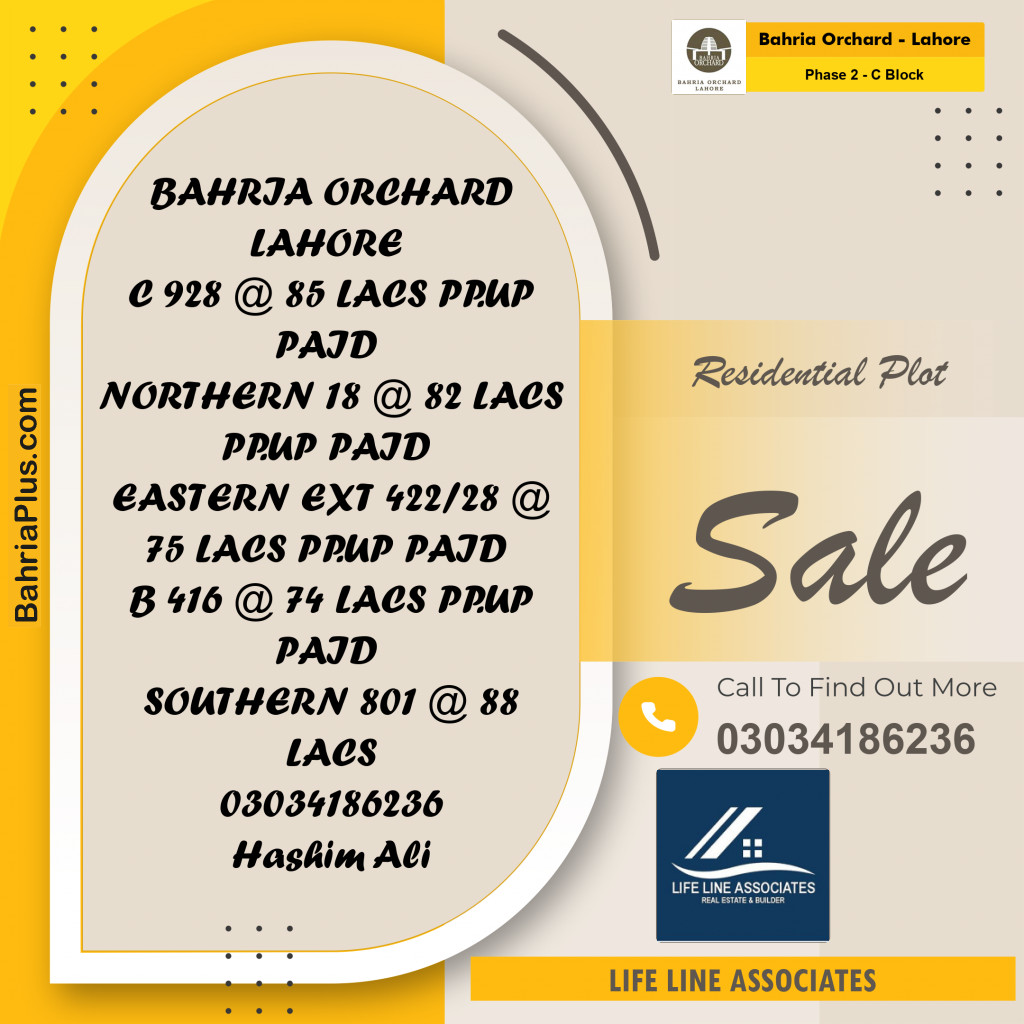 8 Marla Residential Plot for Sale in Phase 2 - C Block -  Bahria Orchard, Lahore - (BP-243576)