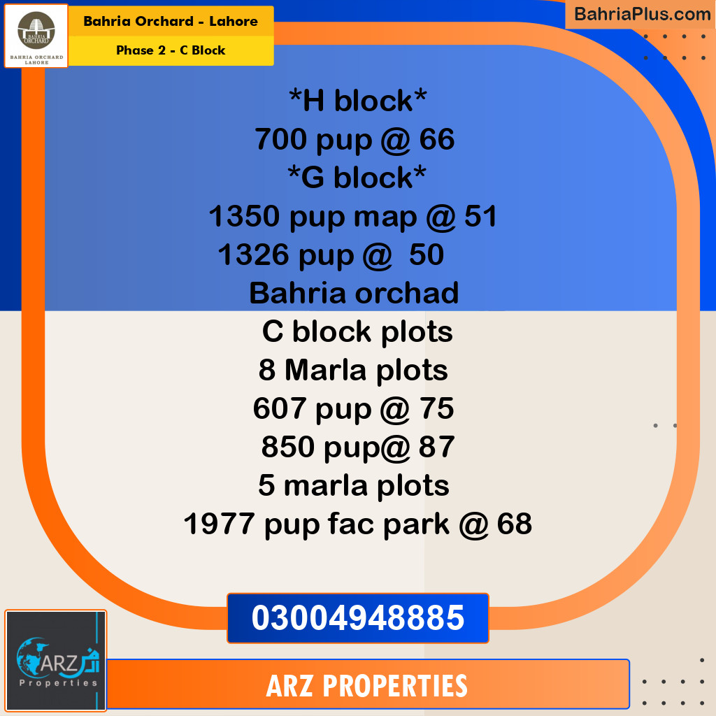 Residential Plot for Sale in Phase 2 - C Block -  Bahria Orchard, Lahore - (BP-243593)