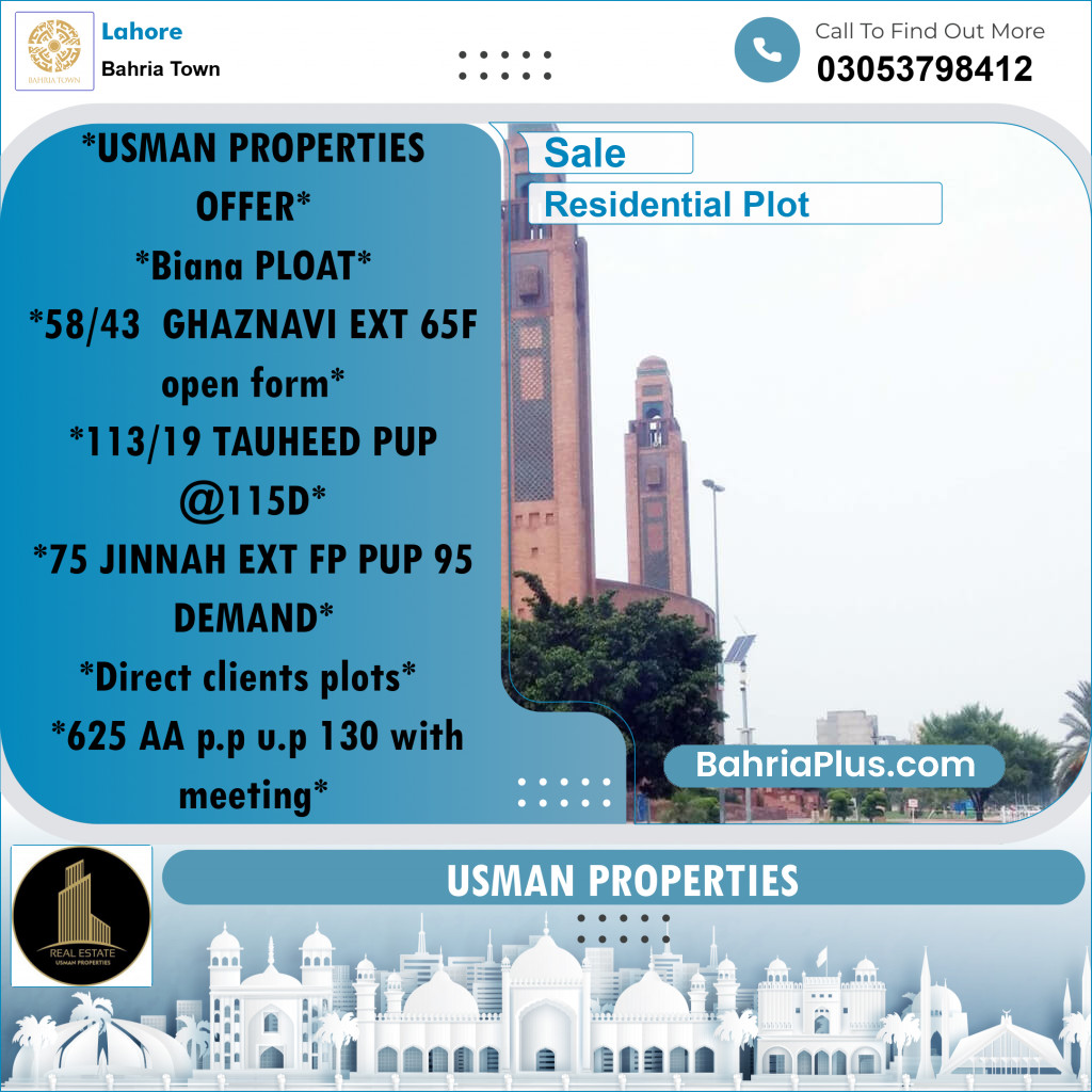 Residential Plot for Sale in Bahria Town, Lahore - (BP-243595)
