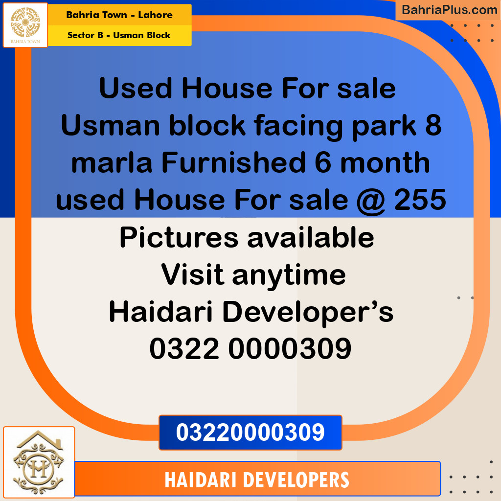 8 Marla Residential Plot for Sale in Sector B - Usman Block -  Bahria Town, Lahore - (BP-243645)
