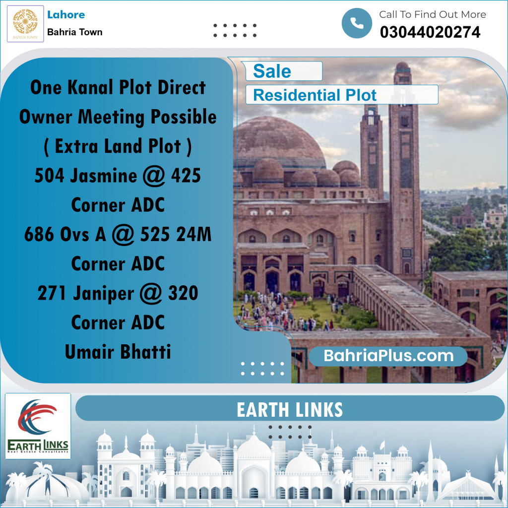 1 Kanal Residential Plot for Sale in Bahria Town, Lahore - (BP-243658)
