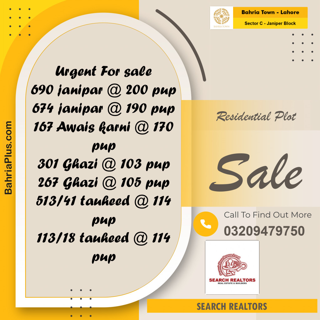 10 Marla Residential Plot for Sale in Sector C - Janiper Block -  Bahria Town, Lahore - (BP-243662)