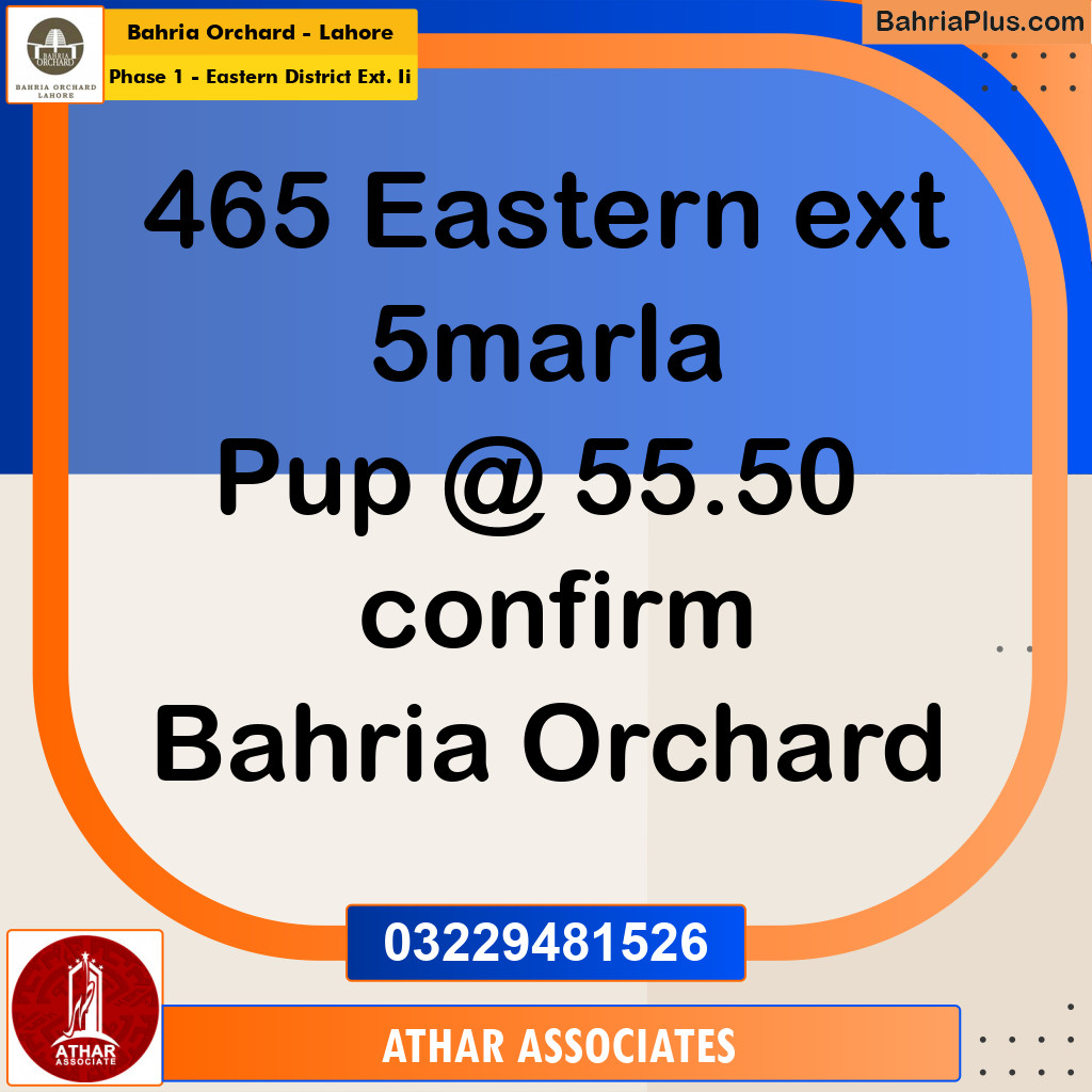 5 Marla Residential Plot for Sale in Phase 1 - Eastern District Ext. II -  Bahria Orchard, Lahore - (BP-243672)