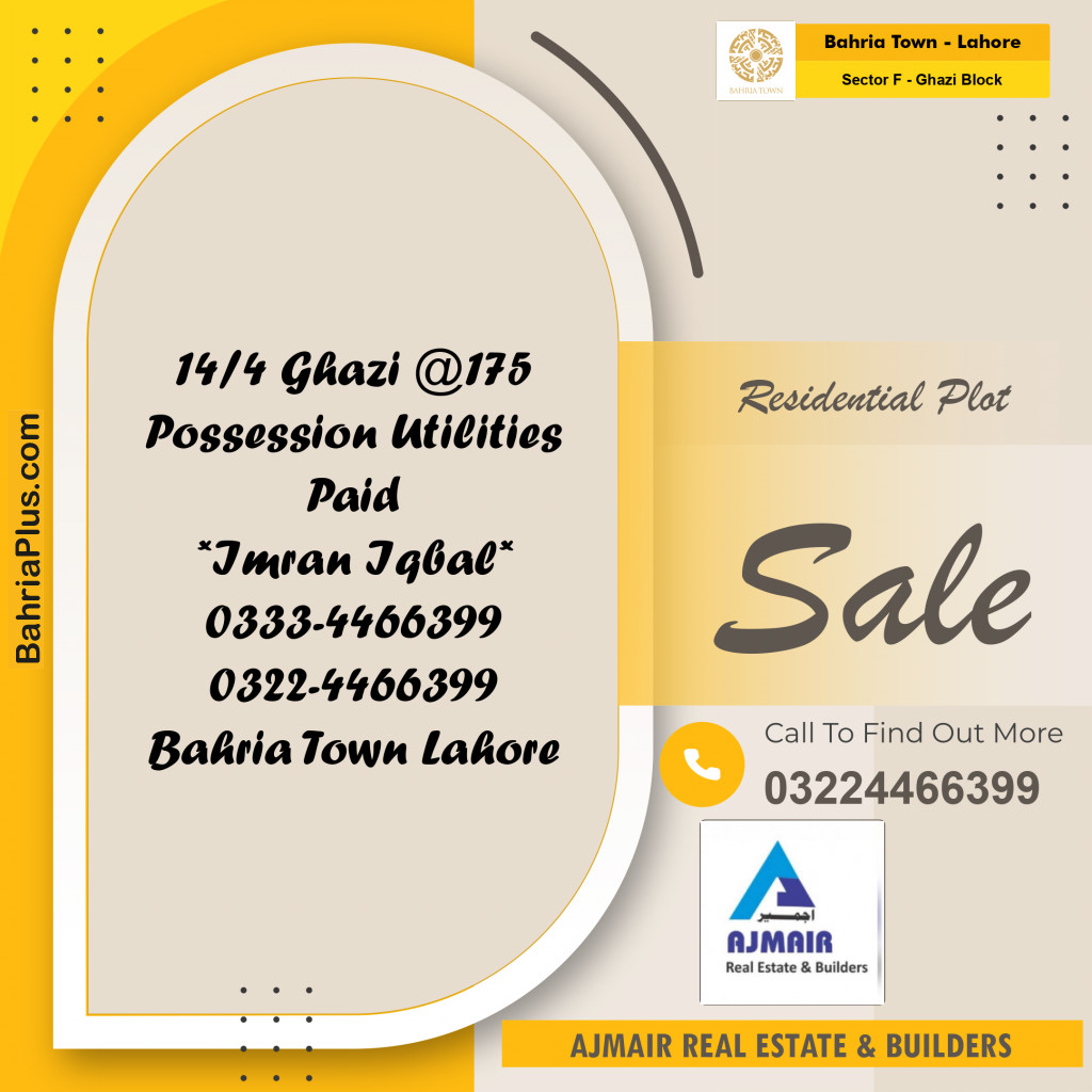 1 Kanal Residential Plot for Sale in Sector F - Ghazi Block -  Bahria Town, Lahore - (BP-243700)