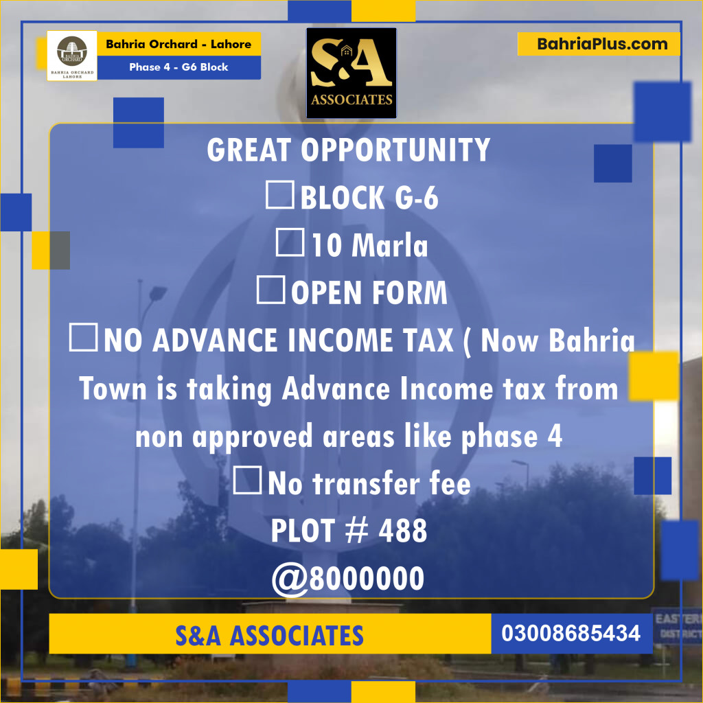 10 Marla Residential Plot for Sale in Phase 4 - G6 Block -  Bahria Orchard, Lahore - (BP-243730)