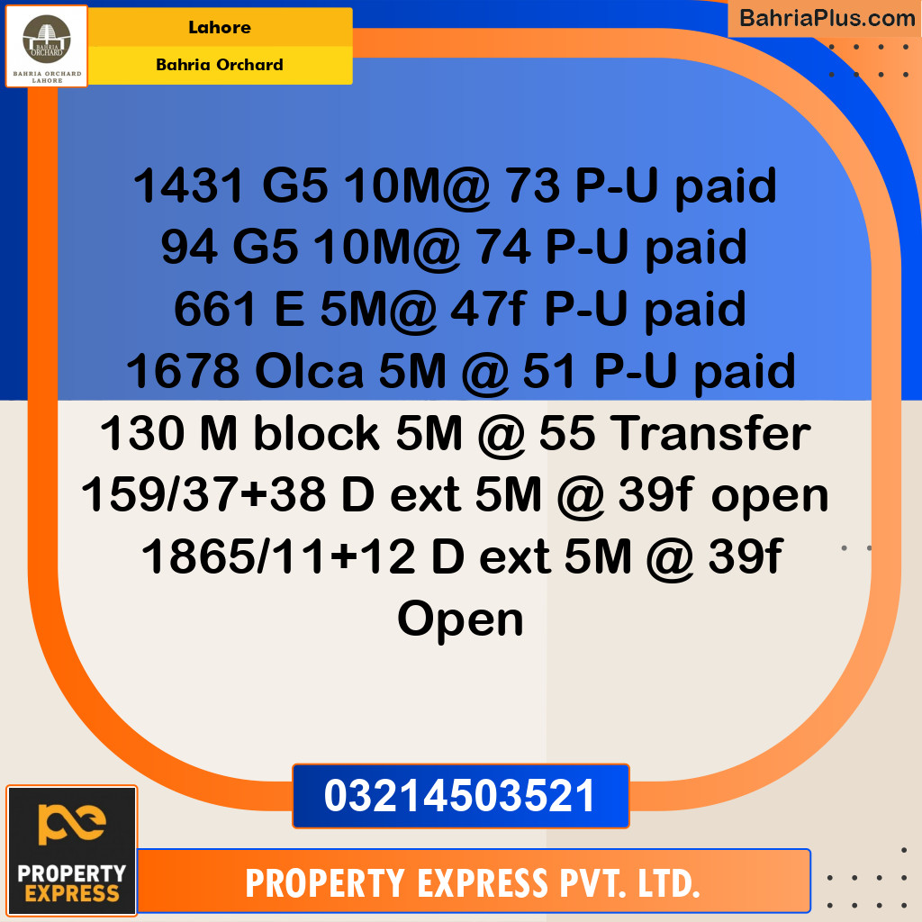 Residential Plot for Sale in Bahria Orchard, Lahore - (BP-243762)