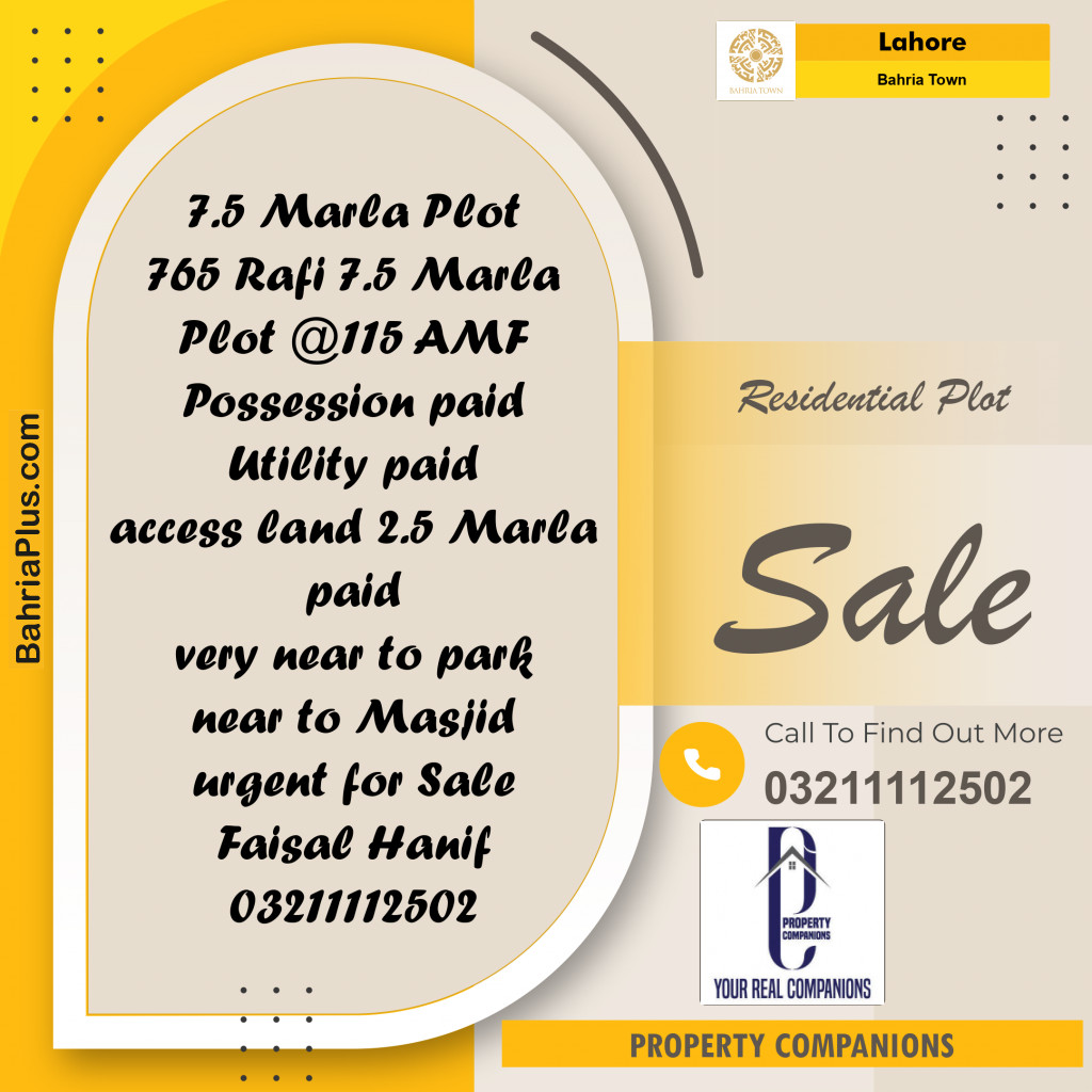 Residential Plot for Sale in Bahria Town, Lahore - (BP-243773)