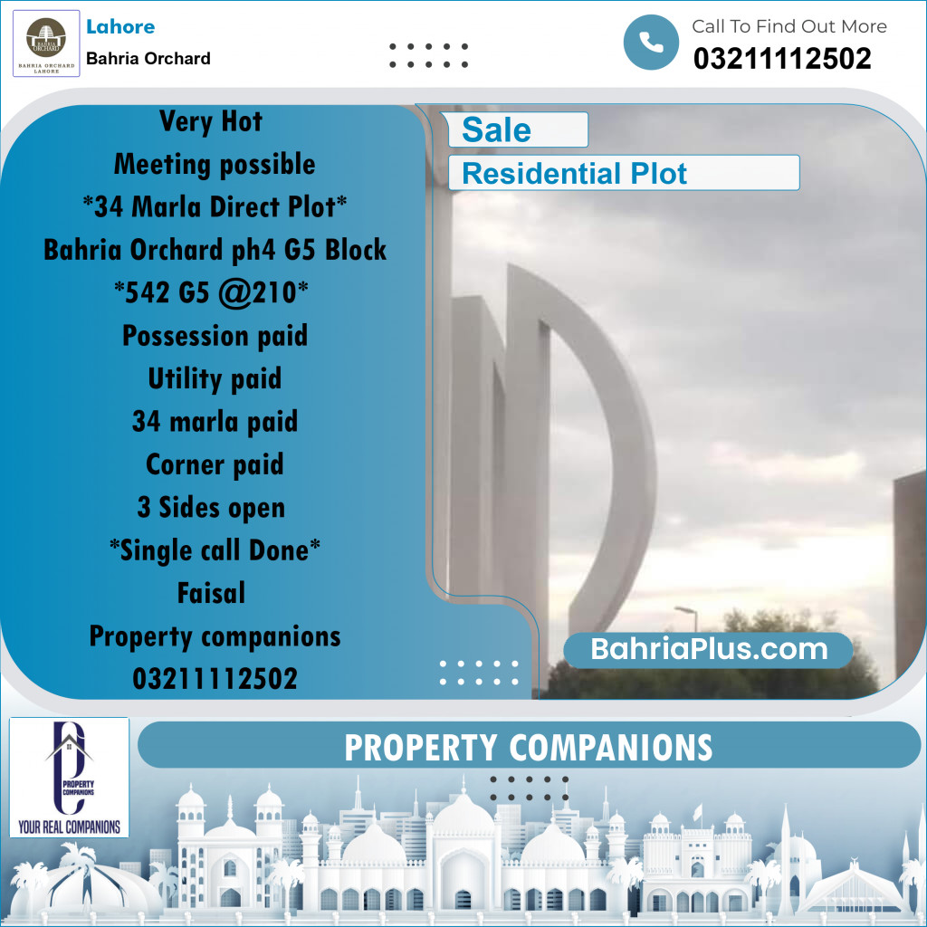 Residential Plot for Sale in Bahria Orchard, Lahore - (BP-243777)