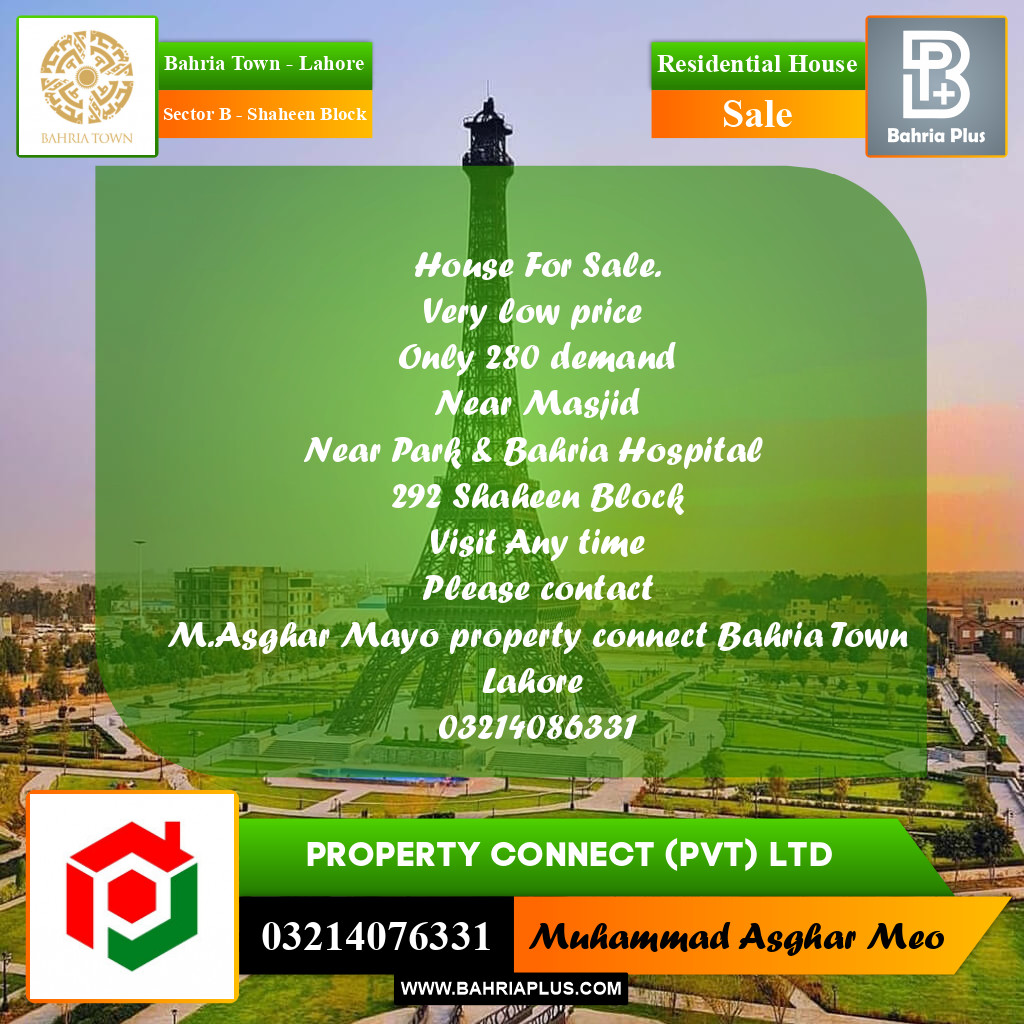 10 Marla Residential House for Sale in Sector B - Shaheen Block -  Bahria Town, Lahore - (BP-243806)