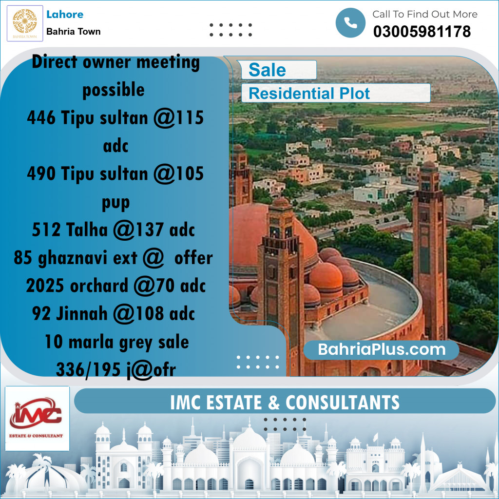 Residential Plot for Sale in Bahria Town, Lahore - (BP-243879)