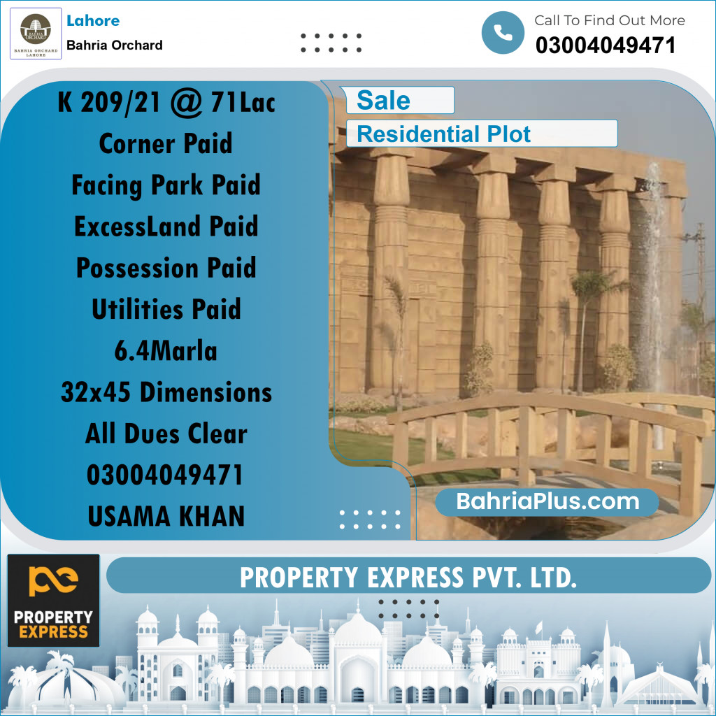 Residential Plot for Sale in Bahria Orchard, Lahore - (BP-243911)