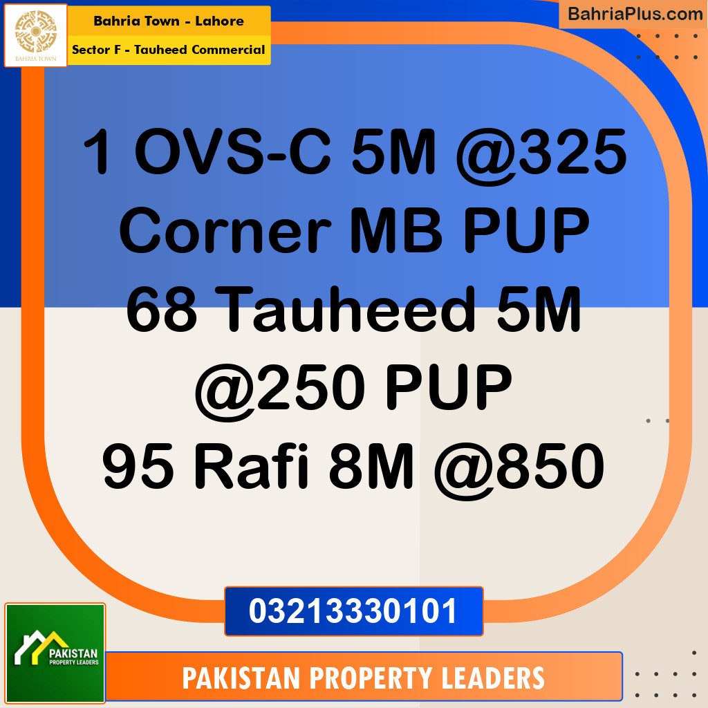 5 Marla Commercial Plot for Sale in Sector F - Tauheed Commercial -  Bahria Town, Lahore - (BP-243912)