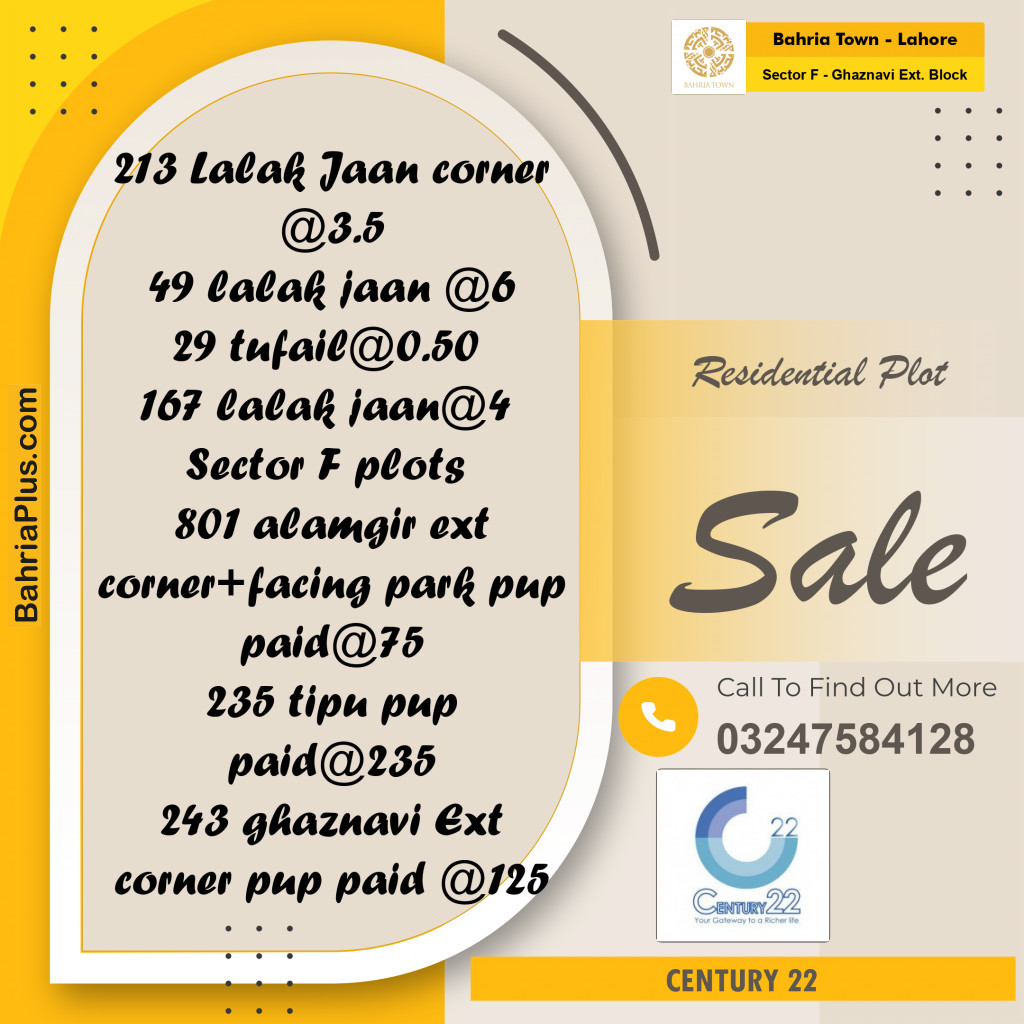 5 Marla Residential Plot for Sale in Sector F - Ghaznavi Ext. Block -  Bahria Town, Lahore - (BP-243921)