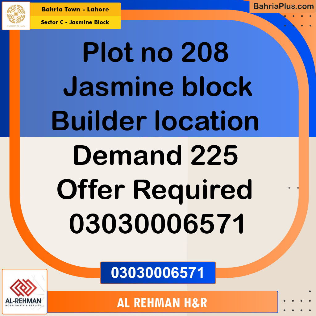 10 Marla Residential Plot for Sale in Sector C - Jasmine Block -  Bahria Town, Lahore - (BP-244007)