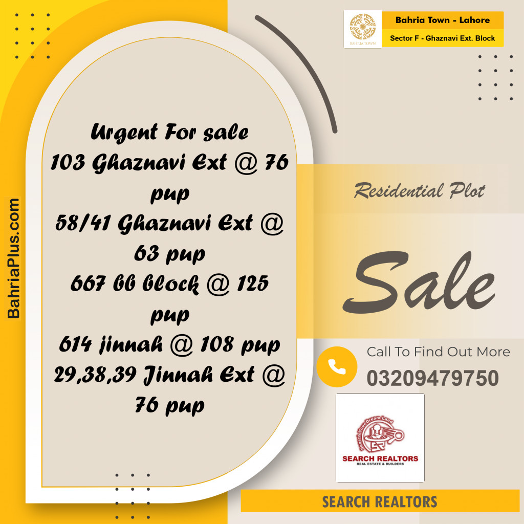 5 Marla Residential Plot for Sale in Sector F - Ghaznavi Ext. Block - Bahria Town, Lahore - (BP-244020)