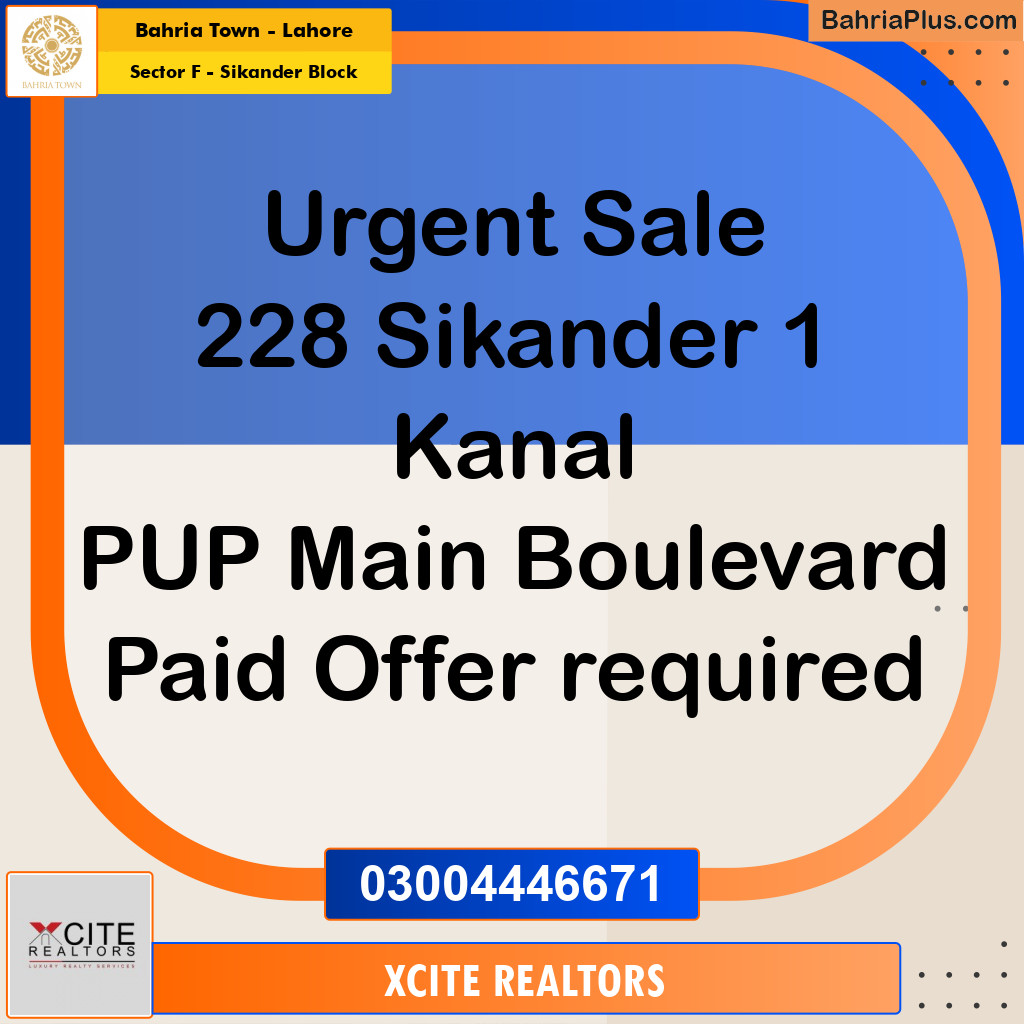 1 Kanal Residential Plot for Sale in Sector F - Sikander Block - Bahria Town, Lahore - (BP-244025)