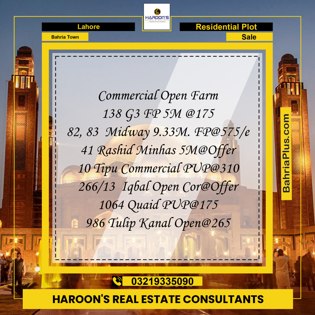 Residential Plot for Sale in Bahria Town, Lahore - (BP-244031)