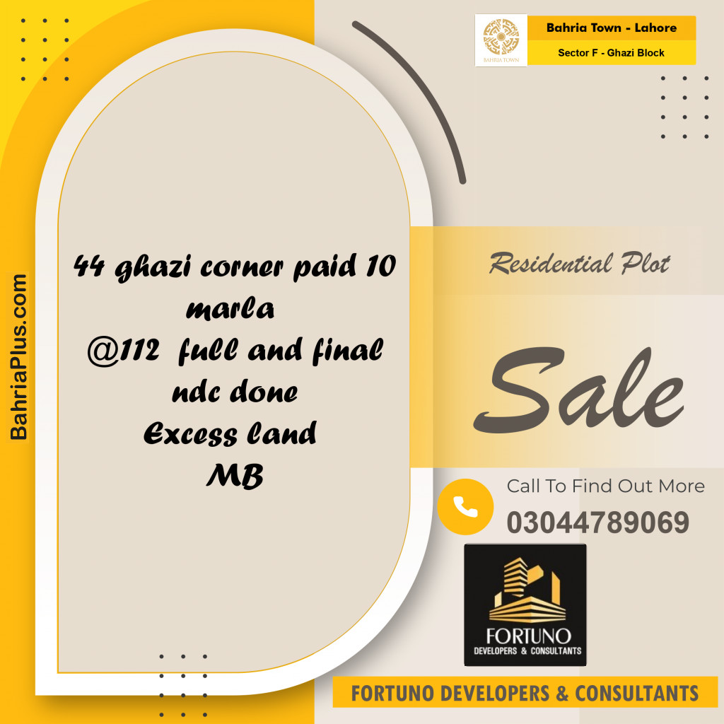 Residential Plot for Sale in Sector F - Ghazi Block - Bahria Town, Lahore - (BP-244041)