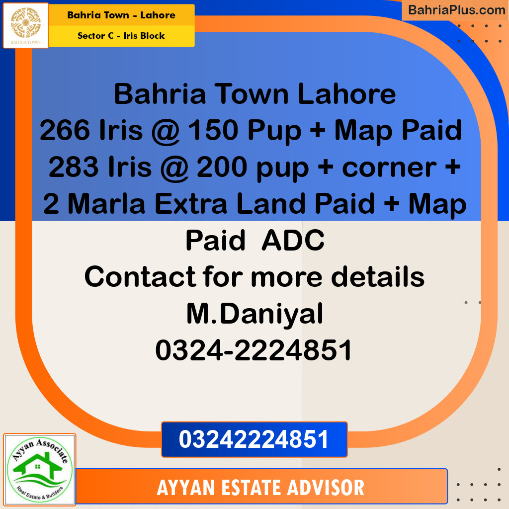 10 Marla Residential Plot for Sale in Sector C - Iris Block -  Bahria Town, Lahore - (BP-244126)