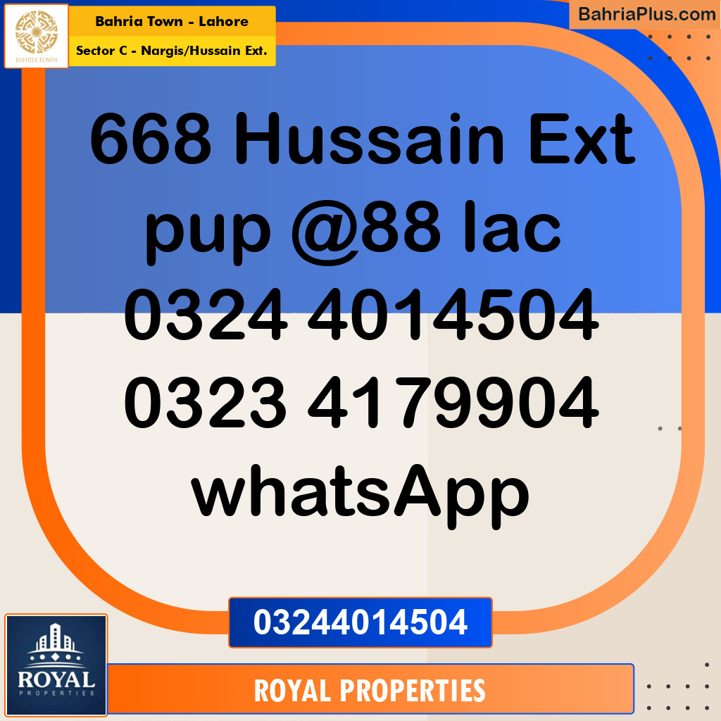 Residential Plot for Sale in Sector C - Nargis/Hussain Ext. - Bahria Town, Lahore - (BP-244129)
