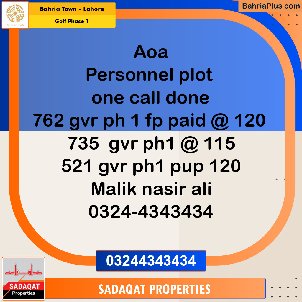 10 Marla Residential Plot for Sale in Golf Phase 1 -  Bahria Town, Lahore - (BP-244135)