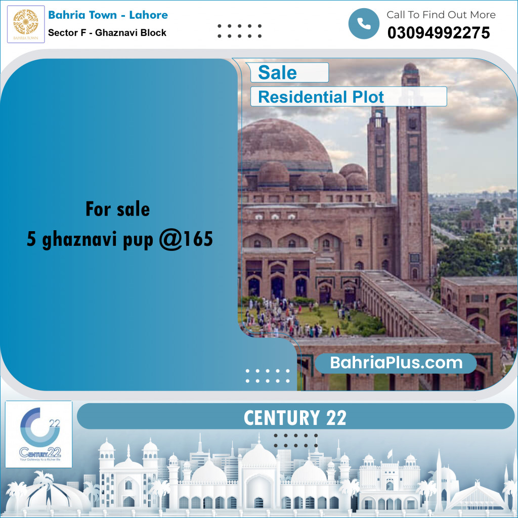 10 Marla Residential Plot for Sale in Sector F - Ghaznavi Block - Bahria Town, Lahore - (BP-244160)