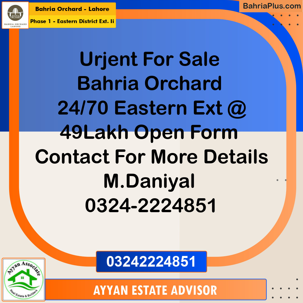 5 Marla Residential Plot for Sale in Phase 1 - Eastern District Ext. II -  Bahria Orchard, Lahore - (BP-244191)