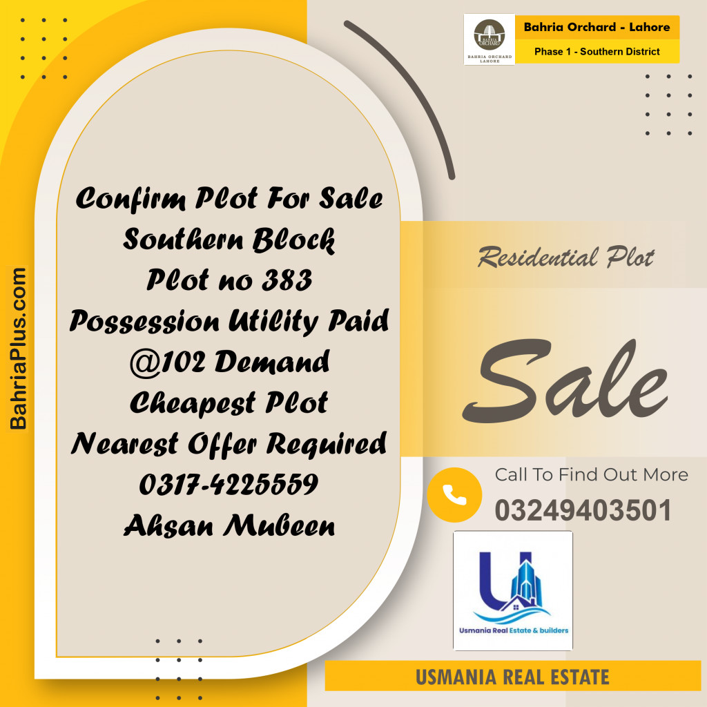 10 Marla Residential Plot for Sale in Phase 1 - Southern District - Bahria Orchard, Lahore - (BP-244200)