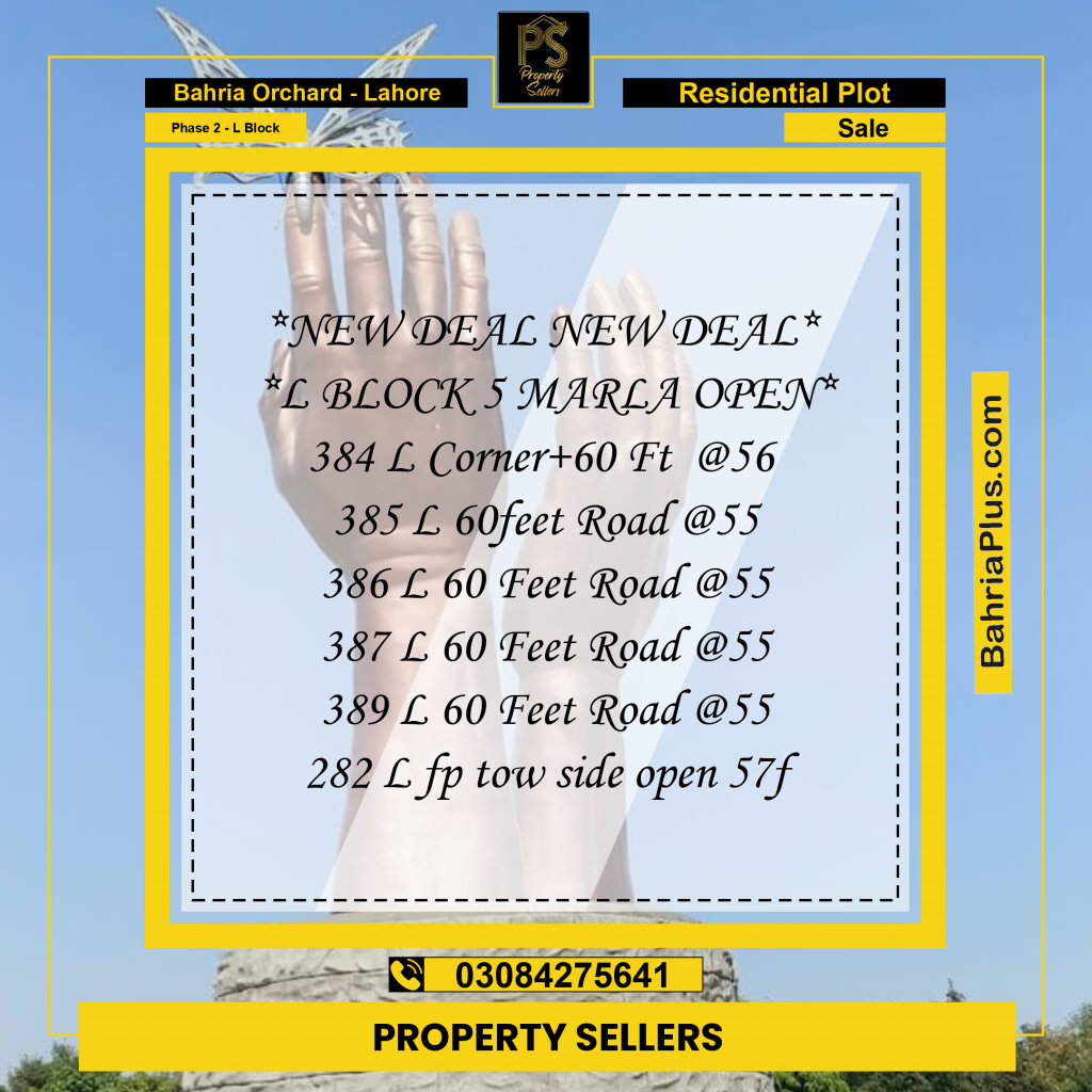 5 Marla Residential Plot for Sale in Phase 2 - L Block -  Bahria Orchard, Lahore - (BP-244211)