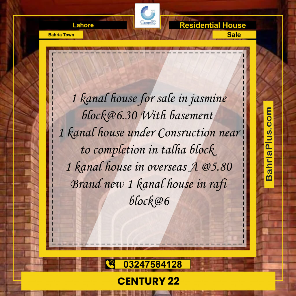 1 Kanal Residential House for Sale in Bahria Town, Lahore - (BP-244212)