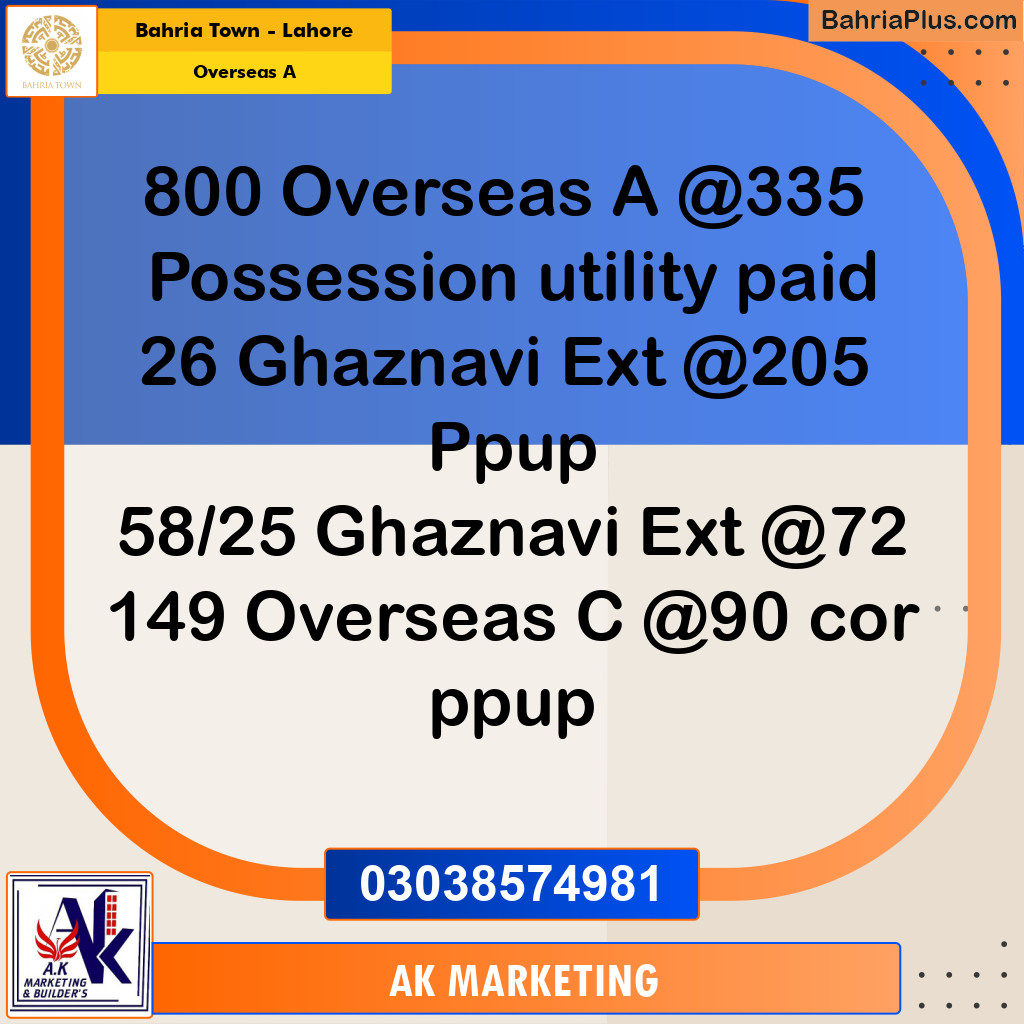 1 Kanal Residential Plot for Sale in Overseas A - Bahria Town, Lahore - (BP-244231)
