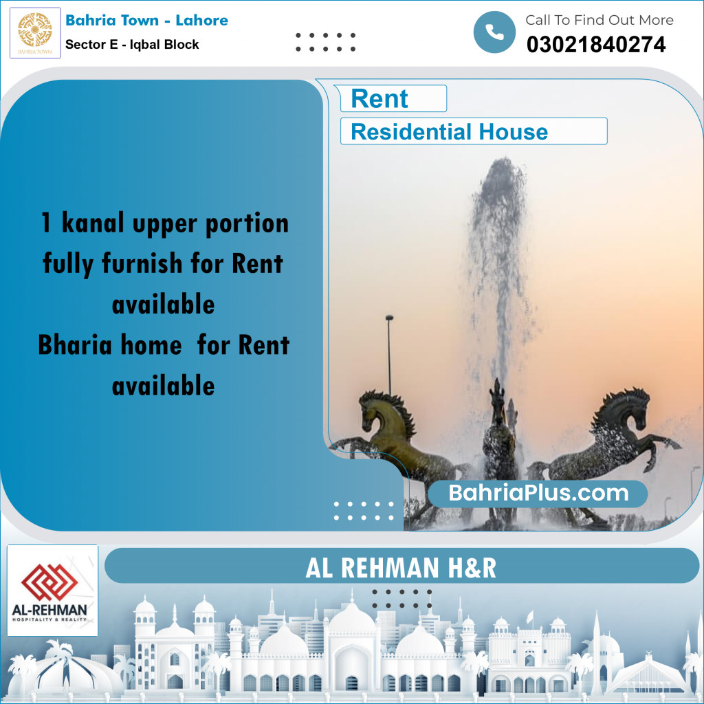 1 Kanal Residential House for Rent in Sector E - Iqbal Block - Bahria Town, Lahore - (BP-244262)