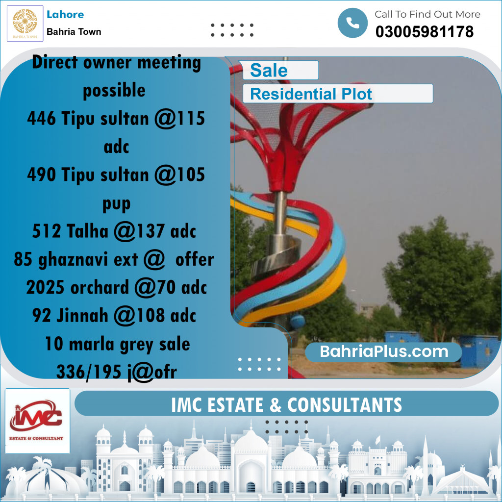 Residential Plot for Sale in Bahria Town, Lahore - (BP-244279)