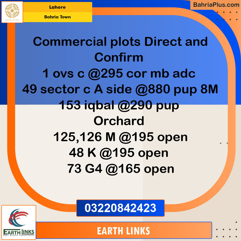 Commercial Plot for Sale in Bahria Town, Lahore - (BP-244299)