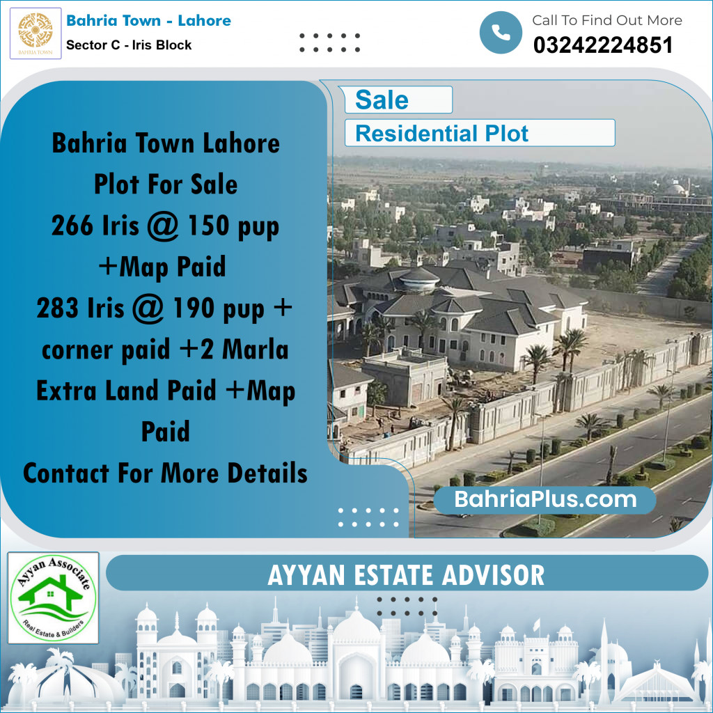 10 Marla Residential Plot for Sale in Sector C - Iris Block -  Bahria Town, Lahore - (BP-244398)